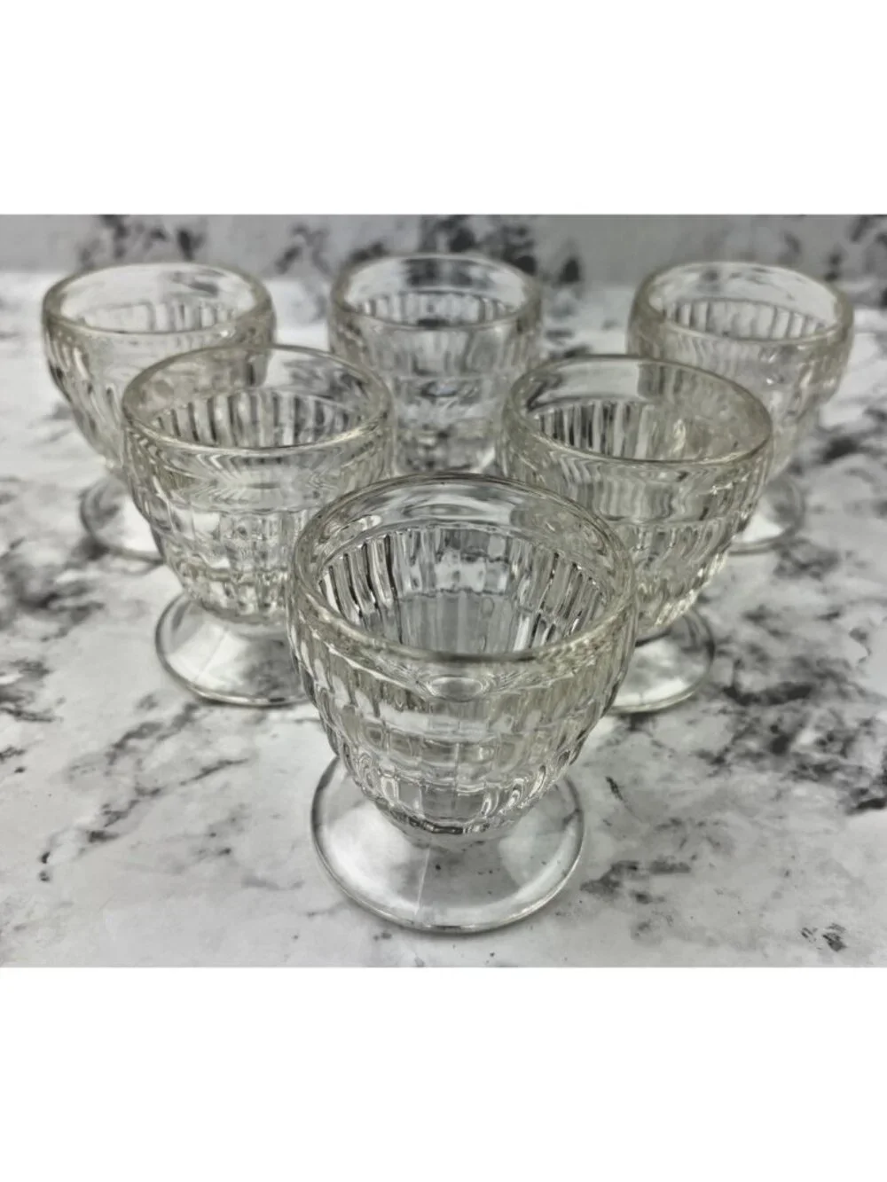 *Jeanette 6 Child’s Pedestal Glass Ice Cream Sundae Cup Egg Codder Vtg 1940-50’s